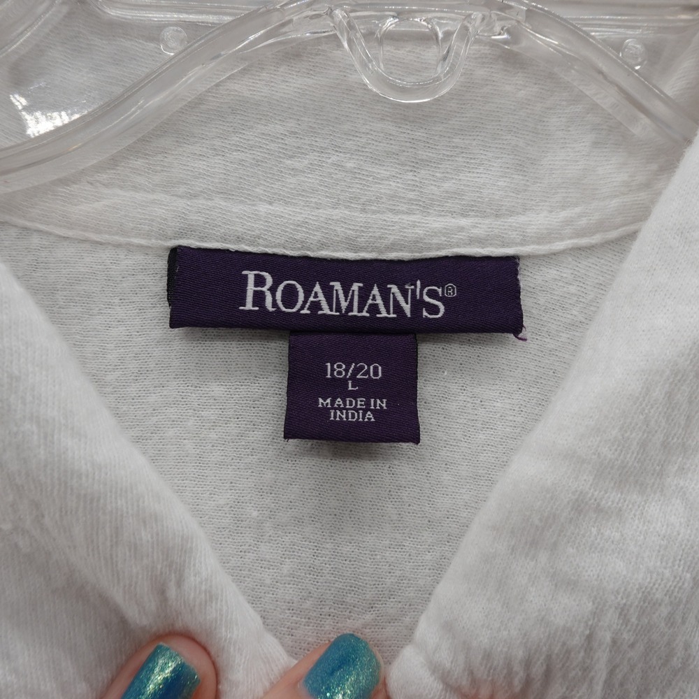 Roamans Embroidered Blouse Tunic Top 18 20 White Womens Cotton Button Down - Picture 5 of 12